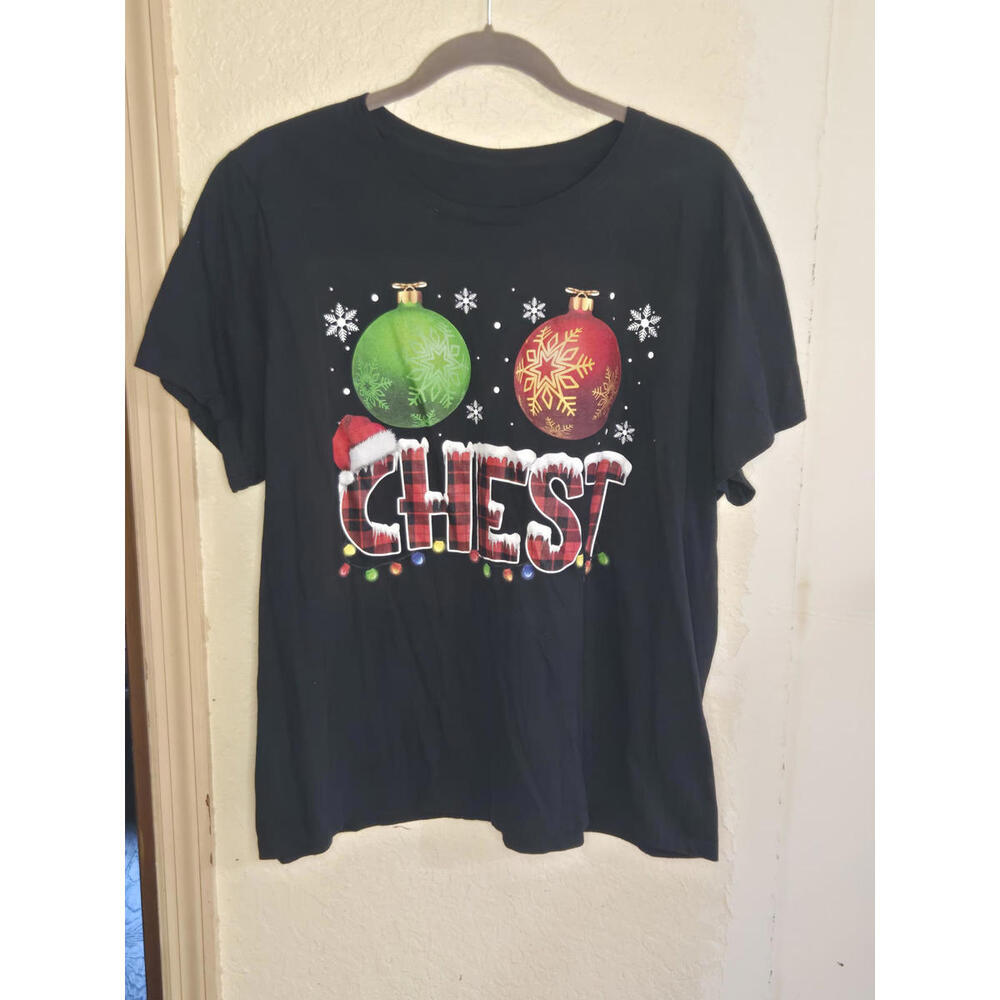 Black Cotton Christmas Graphic T-Shirt Size 2XL Funny
